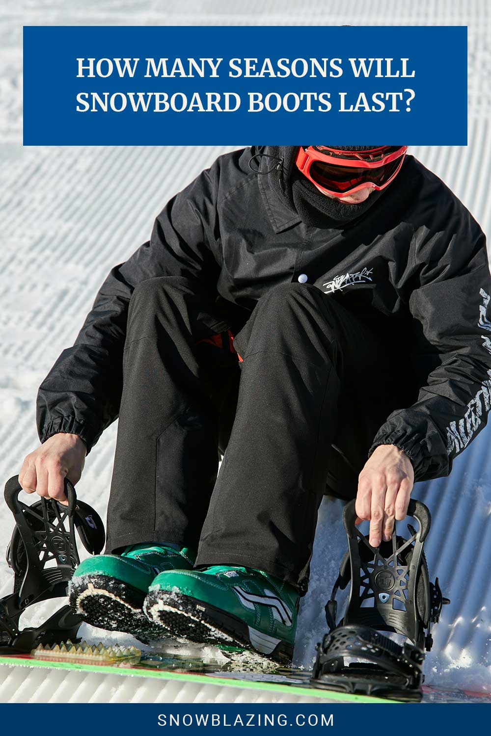 Man holding snowboard binding while sitting on snow - How Many Seasons Will Snowboard Boots Last?