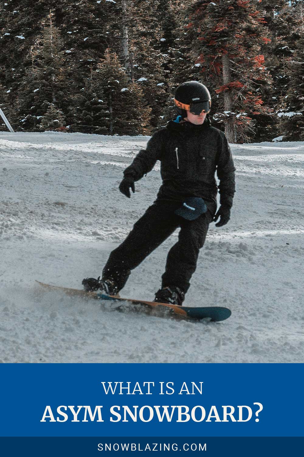 Person wearing all blacks snowboarding - What is an Asym Snowboard?